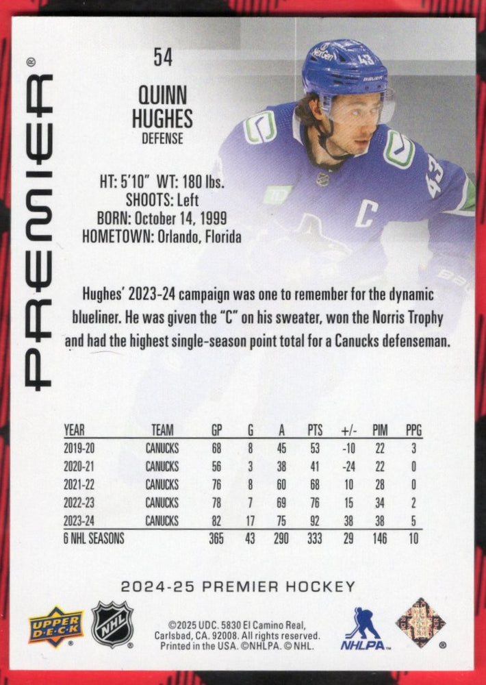 2024-25 Upper Deck Premier Bronze #54 Quinn Hughes /299