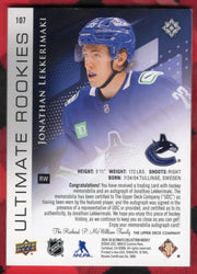 2024-25 Upper Deck Ultimate Collection Ultimate Rookies #107 Rookie Rc Auto Jonathan Lekkerimaki /99