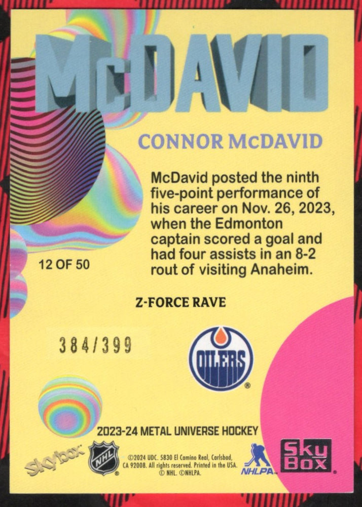 2023-24 Skybox Metal Universe Z Force Rave 12Of50 Connor Mcdavid /399