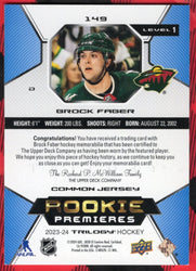 2023-24 Upper Deck Trilogy Rookie Premieres #149 Rookie Rc Brock Faber /499