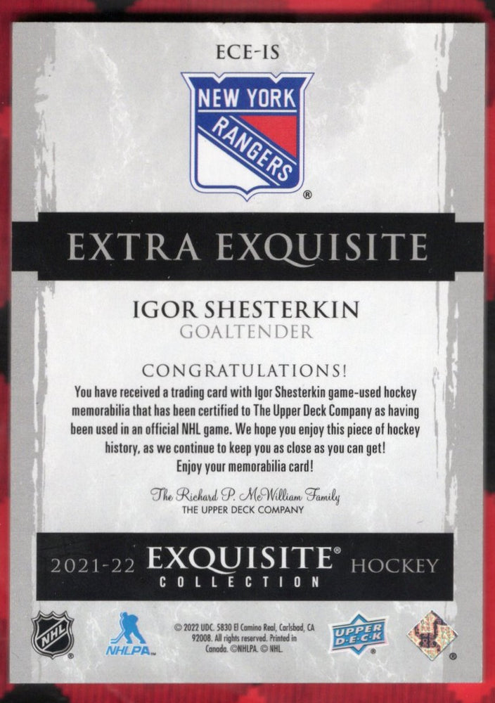 2021-22 Upper Deck Exquisite Collection Extra Exquisite Ece-Is Igo Shesterkin /99