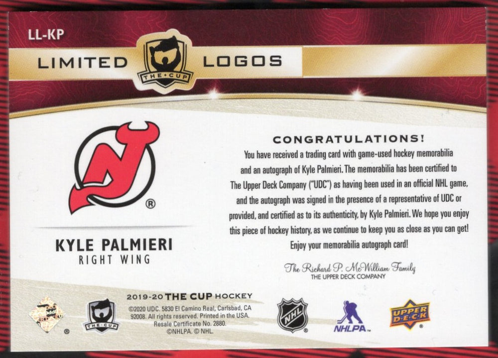 2019-20 Upper Deck The Cup Limited Logos Ll-Kp Auto Kyle Palmieri /50
