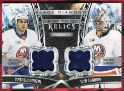 2022-23 Upper Deck Black Diamond Diamond Mine Dual Relics Dmdr-Ms Mathew Barzal Ilya Sorokin