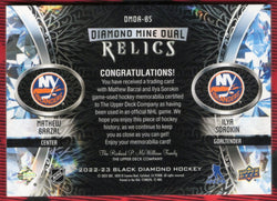 2022-23 Upper Deck Black Diamond Diamond Mine Dual Relics Dmdr-Ms Mathew Barzal Ilya Sorokin