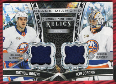 2022-23 Upper Deck Black Diamond Diamond Mine Dual Relics Dmdr-Ms Mathew Barzal Ilya Sorokin