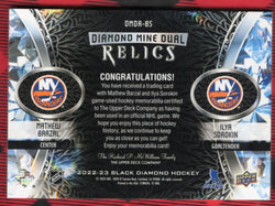 2022-23 Upper Deck Black Diamond Diamond Mine Dual Relics Dmdr-Ms Mathew Barzal Ilya Sorokin