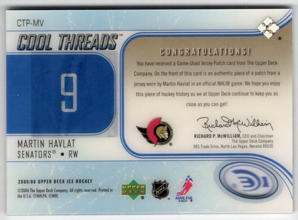 2005-06 Upper Deck Ice Cool Threads Ctp-Mv Martin Havlat /50