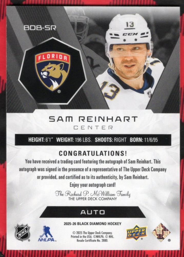 2025-26 Upper Deck Black Diamond Auto Bdb-Sr Auto Sam Reinhart /99