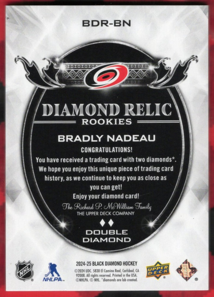 2024-25 Upper Deck Black Diamond Diamond Relic Rookies Bdr-Bn Rookie Rc Bradly Nadeau /99