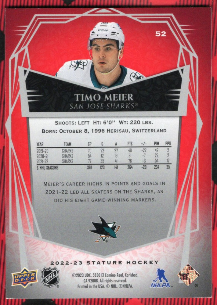2022-23 Upper Deck Stature Red Photo Variant #52 Timo Meier /11