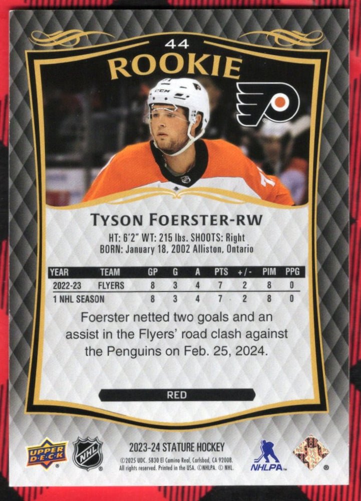 2023-24 Upper Deck Stature Red Rookie #44 Rookie Rc Tyson Foerster /249