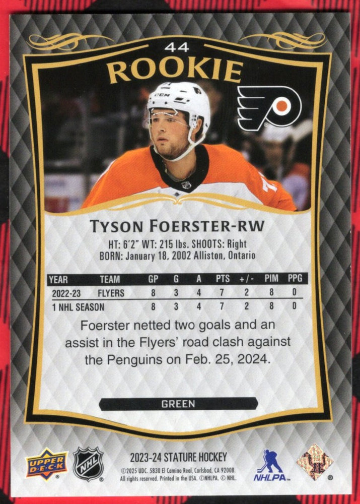 2023-24 Upper Deck Stature Green Rookie #44 Rookie Rc Tyson Foerster /375