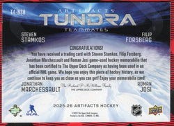 2025-26 Upper Deck Artifacts Tundra Teammates T4-Nsh Steven Stamkos Jonathan Marchessault Filip Forsberg Roman Josi /49