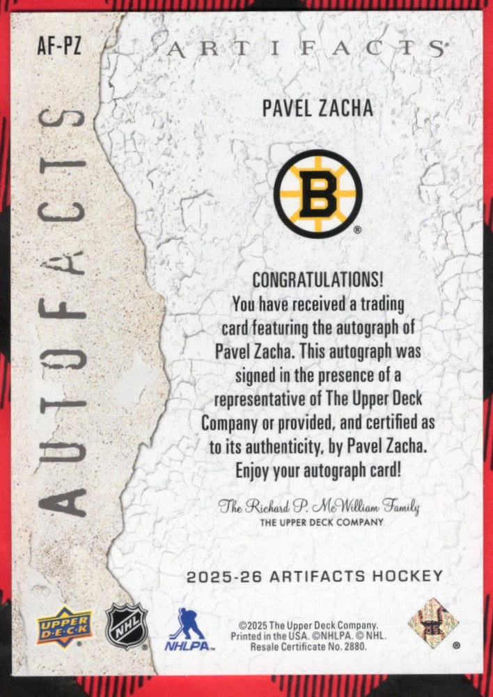 2025-26 Upper Deck Artifacts Autofacts Af-Pz Auto Pavel Zacha