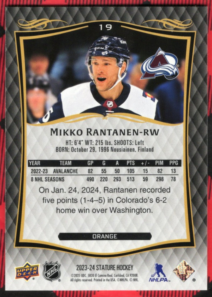 2023-24 Upper Deck Stature Orange #19 Mikko Rantanen /199