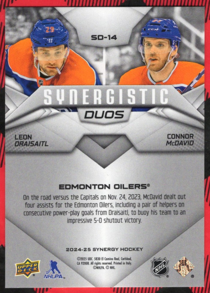 2024-25 Upper Deck Synergy Synergistic Duos Sd-14 Leon Draisaitl Connor Mcdavid /499