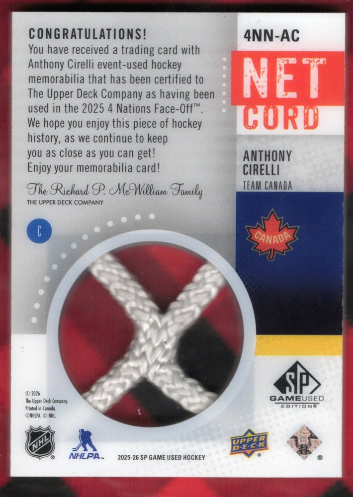 2025-26 Upper Deck Sp Game Used 4 Nations Net Cord 4Nn-Ac Anthony Cirelli /35