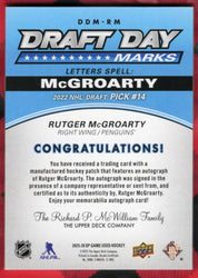 2025-26 Upper Deck Sp Game Used Draft Day Marks Ddm-Rm Auto Rutger Mcgroarty /35
