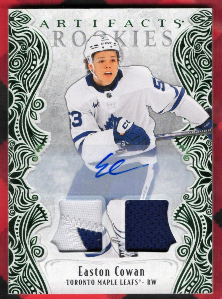 2025-26 Upper Deck Artifacts Emerald Material Auto Iv Rookie Rc Auto Easton Cowan /15