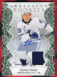 2025-26 Upper Deck Artifacts Emerald Material Auto Iv Rookie Rc Auto Easton Cowan /15