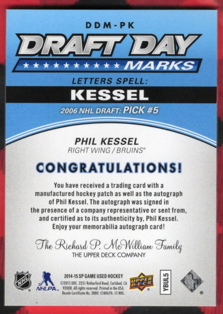 2014-15 Upper Deck Sp Game Used Draft Day Marks Ddm-Pk Auto Phil Kessel /10