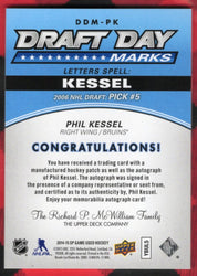 2014-15 Upper Deck Sp Game Used Draft Day Marks Ddm-Pk Auto Phil Kessel /10