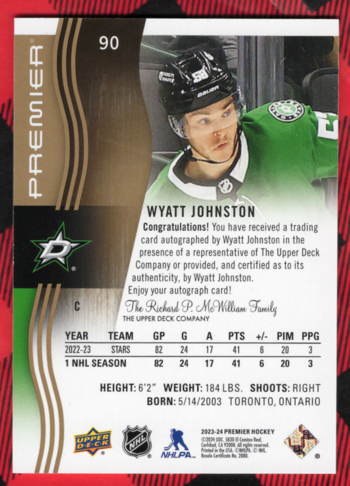 2023-24 Upper Deck Premier #90 Auto Wyatt Johnston /25