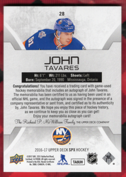 2016-17 Upper Deck Spx #28 Auto John Tavares /25