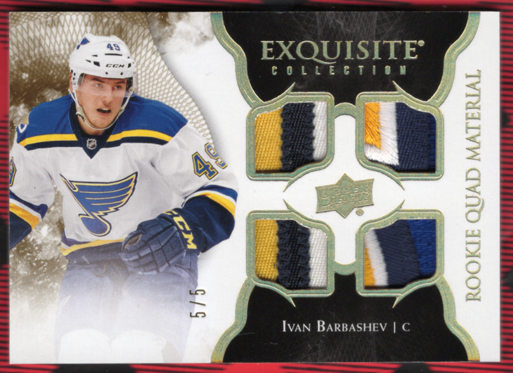 2017-18 Upper Deck Exquisite Collection Rookie Quad Material Rq-18 Rookie Rc Ivan Barbashev (5)/5