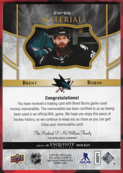 2017-18 Upper Deck Exquisite Collection Material Em-Bb Brent Burns /35