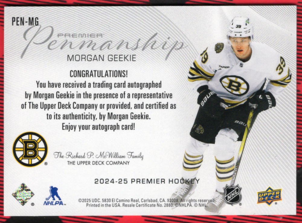 2024-25 Upper Deck Premier Penmanship Pen-Mg Auto Morgan Geekie