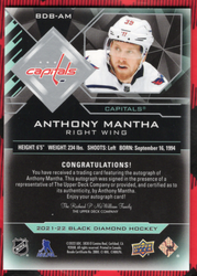 2021-22 Upper Deck Black Diamond Authentic Autograph Bdb-Am Auto Anthony Mantha /99