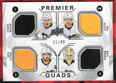 2018-19 Upper Deck Premier Premier Quads Pq-Pp Evgeni Malkin Phil Kessel Kris Letang Matt Murray /49