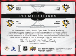 2018-19 Upper Deck Premier Premier Quads Pq-Pp Evgeni Malkin Phil Kessel Kris Letang Matt Murray /49