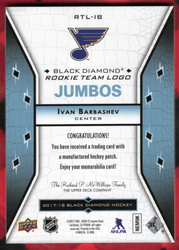 2017-18 Upper Deck Black Diamond Rookie Team Logo Jumbos Rtl-Ib Rookie Rc Ivan Barbashev
