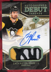 2018-19 Upper Deck Ultimate Collection Autographed Debut Threads Dta-Zr Rookie Rc Auto Zach Aston-Reese /99