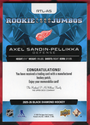 2025-26 Upper Deck Black Diamond Rookie Team Logo Jumbos Rtl-As Rookie Rc Axel Sandin-Pellikka