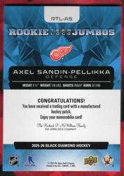 2025-26 Upper Deck Black Diamond Rookie Team Logo Jumbos Rtl-As Rookie Rc Axel Sandin-Pellikka