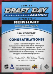 2014-15 Upper Deck Sp Game Used Draft Day Marks Ddm-Sr Rookie Rc Sam Reinhart /35
