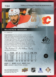 2025-26 Upper Deck Sp Game Used Purple Autograph Premium Material #194 Auto Mackenzie Weegar /25