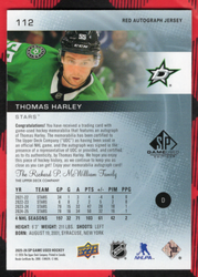 2025-26 Upper Deck Sp Game Used Red Autograph Jersey #112 Auto Thomas Harley /149