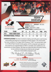2019 Upper Deck Team Canada Juniors Patch Auto #35 Auto Noah Dobson /199