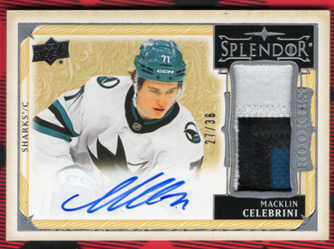 2024-25 Upper Deck Splendor Rookie Patch Auto Sp-Ce Rookie Rc Auto Macklin Celebrini /36