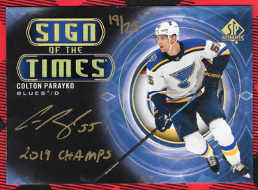 2020-21 Upper Deck Sp Authentic Sign Of The Times (Inscribed) Sott-Cp Auto Colton Parayko /25