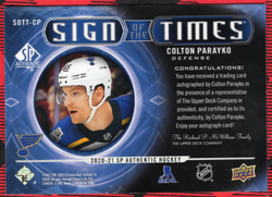 2020-21 Upper Deck Sp Authentic Sign Of The Times (Inscribed) Sott-Cp Auto Colton Parayko /25