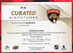 2022-23 Upper Deck Sp Authentic Curated Signatures Spc-Ab Auto Aeksander Barkov /99