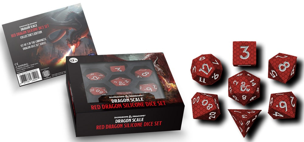DND SILICONE 7 DICE SET DRAGON SCALE RED