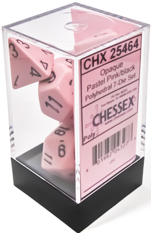 OPAQUE 7-DIE SET POLYHEDRAL PASTEL PINK/BLACK
