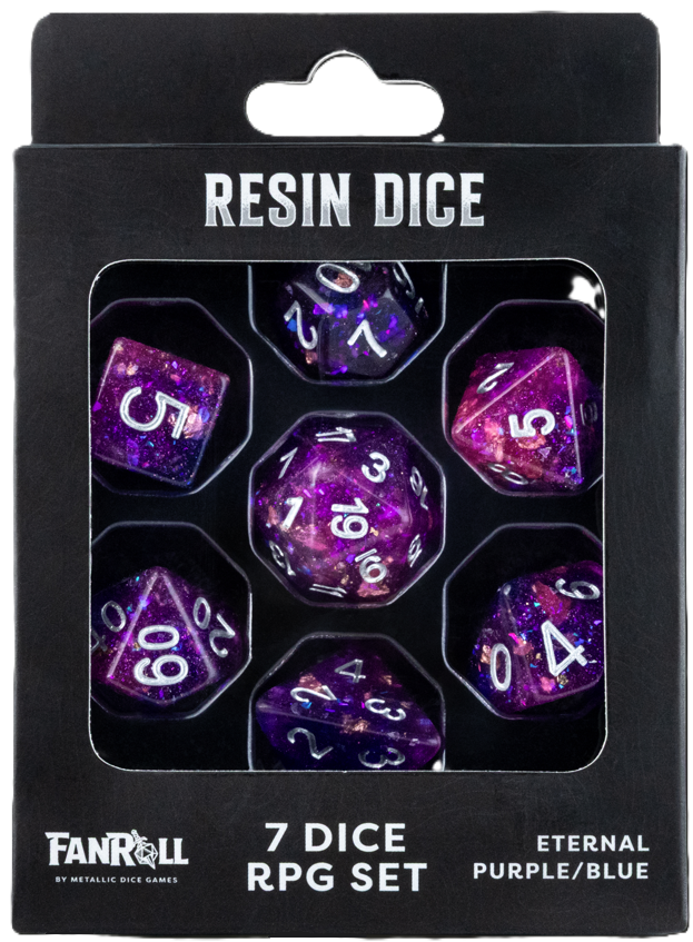 RESIN 7 DICE SET ETERNAL PURPLE/BLUE IN PREMIUM BOX PACKAGING