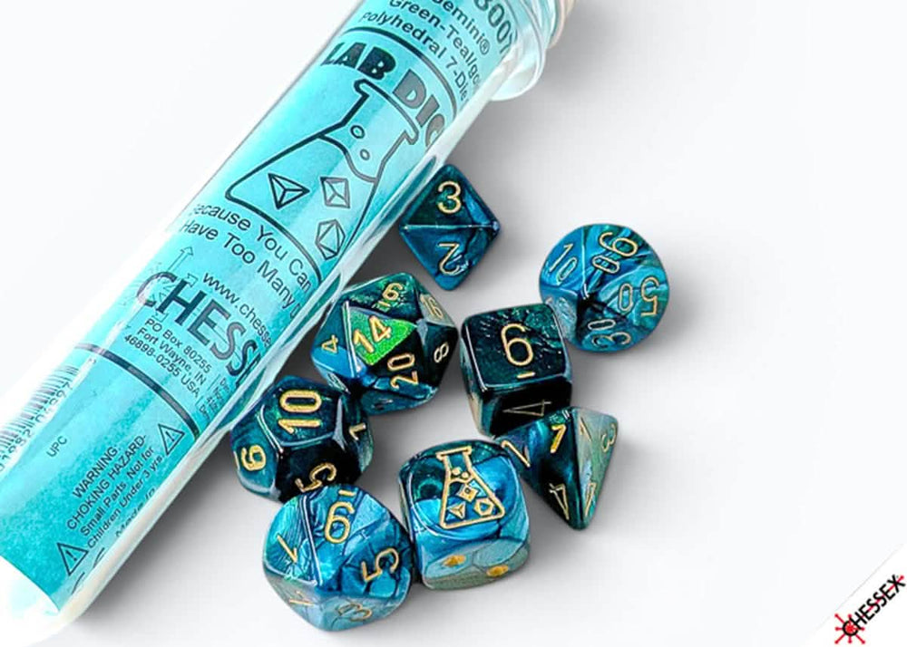 GEMINI 7-DICE SET POLYHEDRAL GREEN-TEAL/GOLD